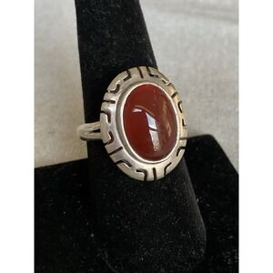 Vintage Mexico CII Sterling Silver 925 Carnelian Oval Ring Size 7.5